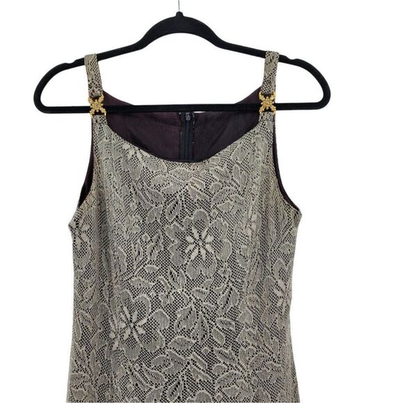 Vintage 80's Formal Eggplant Metallic Crochet Lace Overlay Sleeveless Gown Sz M - Picture 7 of 15